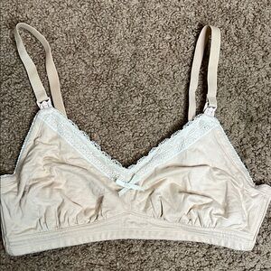 Lace Trim Beige Nursing Bra